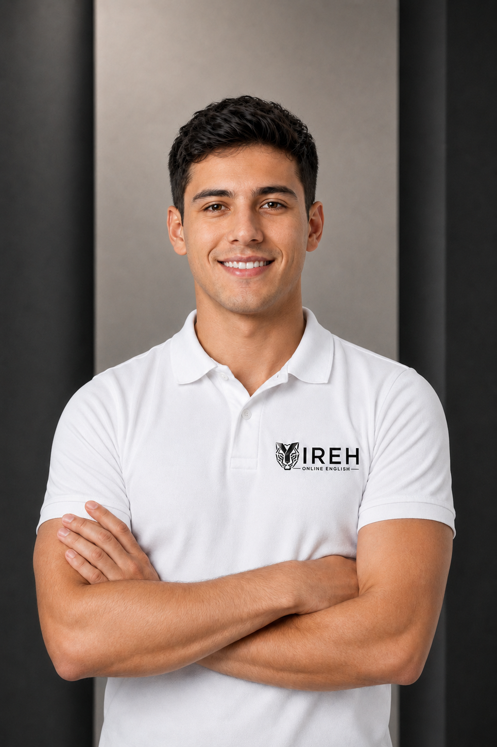 Joven salvadoreño representando con confianza a YIREH Online English